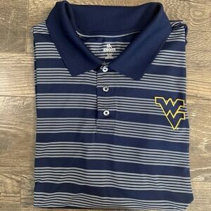 West Virginia Mountaineers Shirt Mens 2XL Blue Stripe WVU Polo Logo Golf